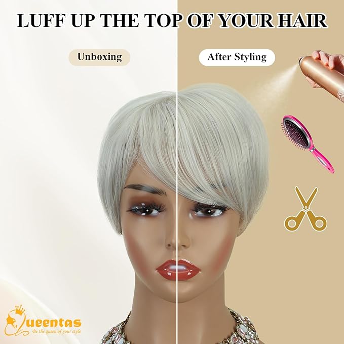 QUEENTAS Grey Hair Toppers for Women with Thinning Hair 360°3D Cover with 5 Clips Short Hair Pieces Wispy Bangs 6"*6" Large Coverage(Gray)