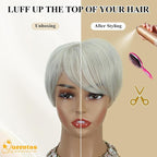 QUEENTAS Grey Hair Toppers for Women with Thinning Hair 360°3D Cover with 5 Clips Short Hair Pieces Wispy Bangs 6"*6" Large Coverage(Gray)