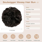 Messy Bun Hair Piece Wavy Curly Scrunchies Fluffy Donut Thick Updo Elegant Chignon Hairpieces for Women Girls, Dark Brown 1.4oz