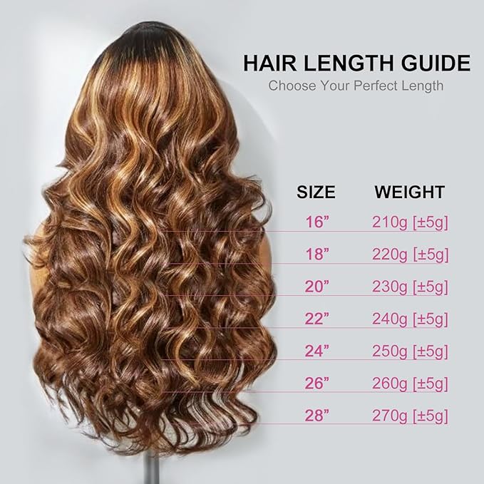 210% Density 13x6 Highlight Ombre Full Lace Frontal Wigs Human Hair 12A Body Wave Brazilian Human Hair Pre Plucked 4/27 Honey Blonde HD Glueless Transparent Lace with Baby Hair 24 Inch
