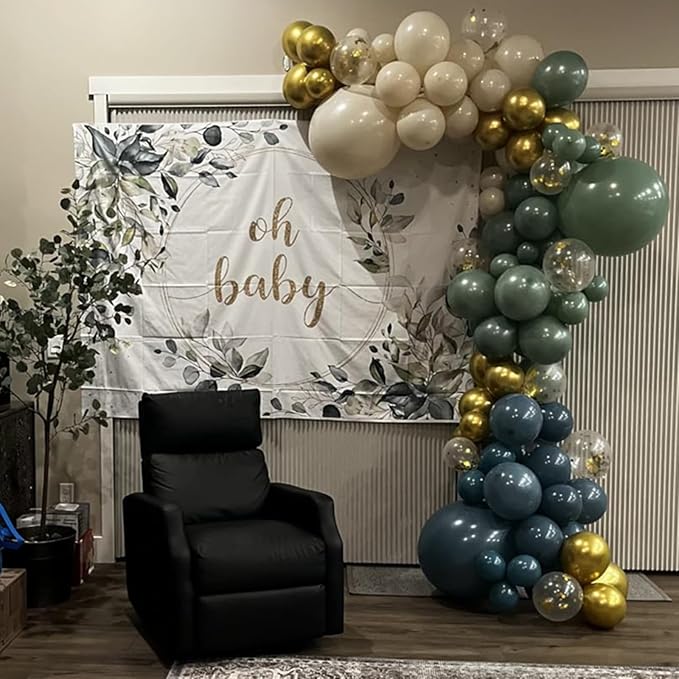 Green Blue Balloons Sage Beige Gold Balloons Jungle Woodland Party Decorations - Image 6