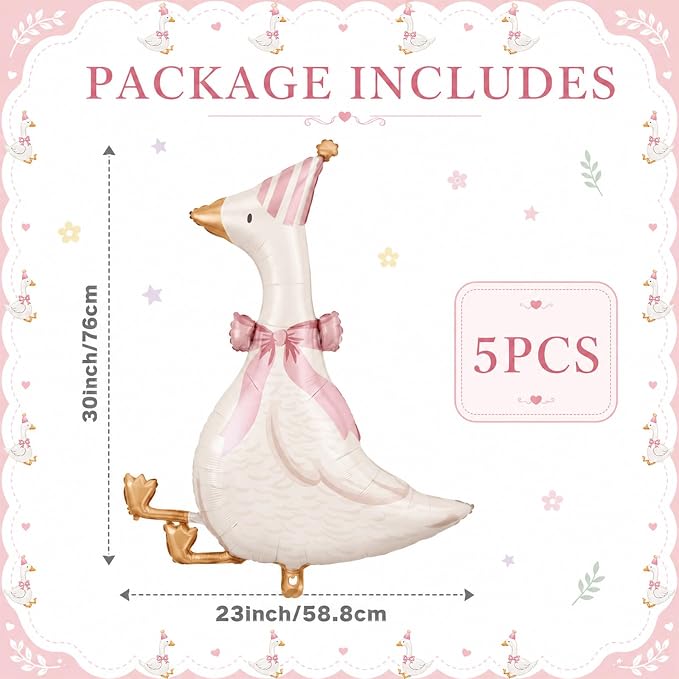 Pink Goose Foil Balloons, 30 Inch 5PCS Goose Birthday Party Decorations | Large - Image 2