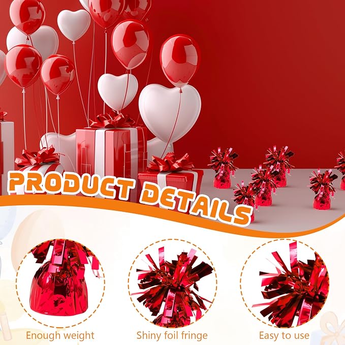 6 Pack Red Balloon Weights Metallic Holder Anchors Balloon Holder Weights - Image 3