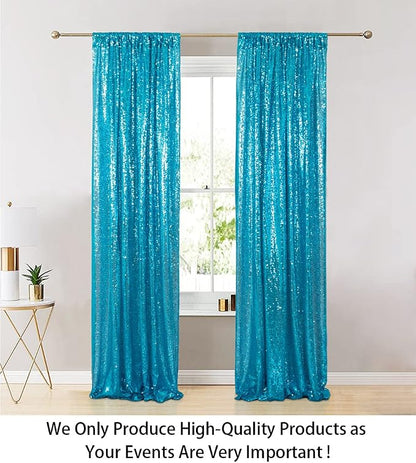 ShinyBeauty Sequin Curtains 2 Panels Turquoise 2FTx8FT Sequin Photo Backdrop - Image 2