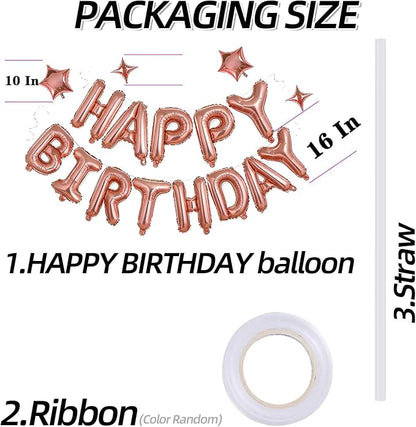Rose Gold Happy Birthday Balloons Banner Sign Mylar letter Party Decoration | - Image 4