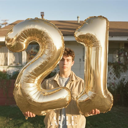 AULE 40 Inch Light Gold 21 Balloon Number Foil 0-9 Birthday Big Numbers | - Image 3