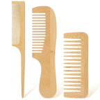 3 Pcs Bamboo Comb for Hair Growth, Natural Handmade Bamboo Anti-Static Combs Set - Wide Tooth, Rat Tail & Fine Tooth, Natural Nan Zhu Bamboos Wooden Combs for Hair & Beard, Travel Friendly