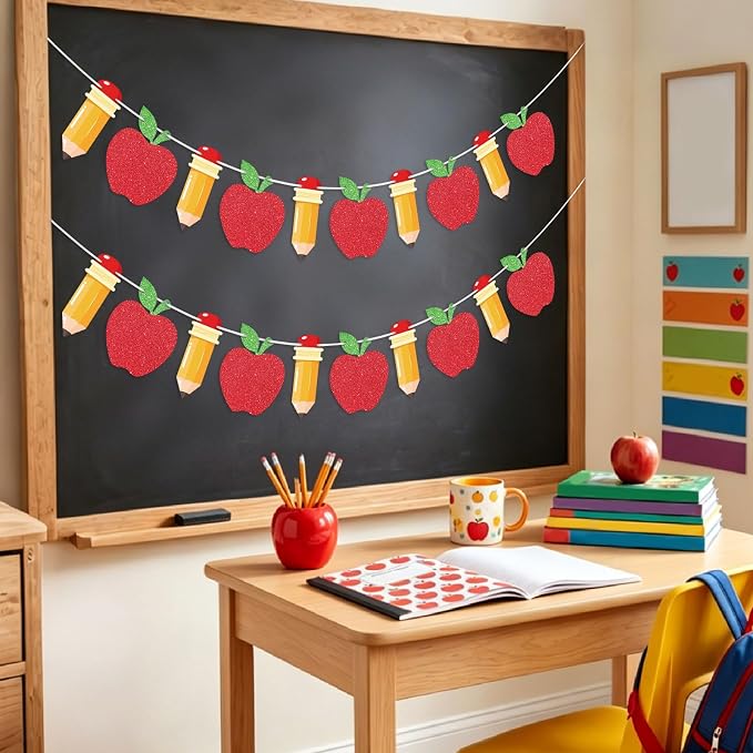 Hooqict 2 Pieces Back to School Pencil and Apple Banner Decorations Welcome - Image 6