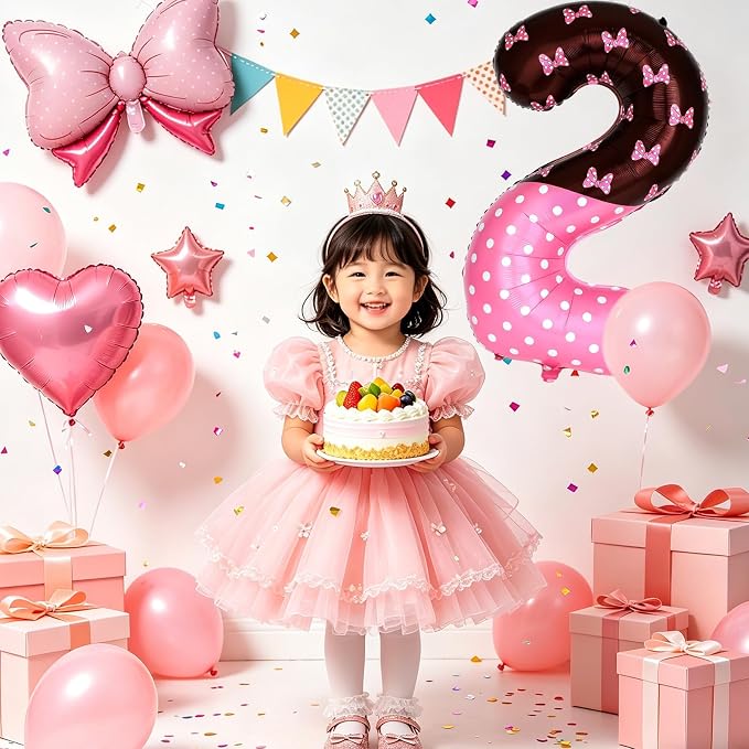 40 Inch Pink Cartoon Mouse Number 2 Balloon, Birthday Party Decorations | Black - Image 6