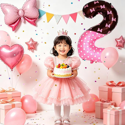 40 Inch Pink Cartoon Mouse Number 2 Balloon, Birthday Party Decorations | Black - Image 6