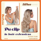 Full Shine Clip in Hair Extensions Real Human Hair Black Root Light Brown Mix Blonde Seamless Hair Extensions Clip in with PU Weft Softness 16 Inch 8 PCS 120 G