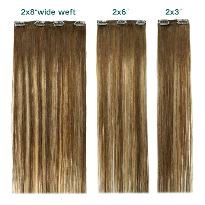 SURNEL Clip in Extensions Human Hair Balayage Chocolate Brown to Caramel Blonde Clip in Hair Extensions 18 Inch 6pcs 120g Hair(#4/27/4,18'')