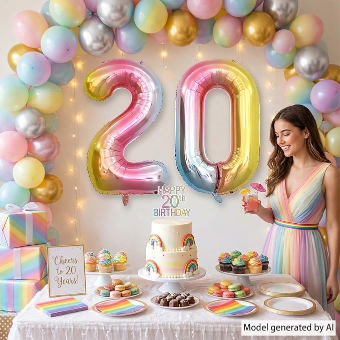 Rainbow Ombre Number 20 Balloon 40 Inch Pastel Foil - Image 2