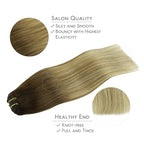 WENNALIFE Clip in Hair Extensions, 150g 14 Inch 9pcs Ombre Walnut Brown to Ash Brown and Bleach Blonde Human Hair Extensions Thicker Clip in Hair Extensions Real Human Hair Clip Set Double Weft