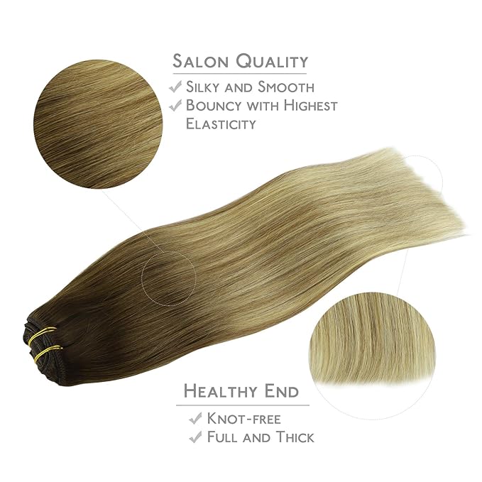 WENNALIFE Clip in Hair Extensions, 150g 22 Inch 9pcs Ombre Walnut Brown to Ash Brown and Bleach Blonde Human Hair Extensions Thicker Clip in Hair Extensions Real Human Hair Clip Set Double Weft
