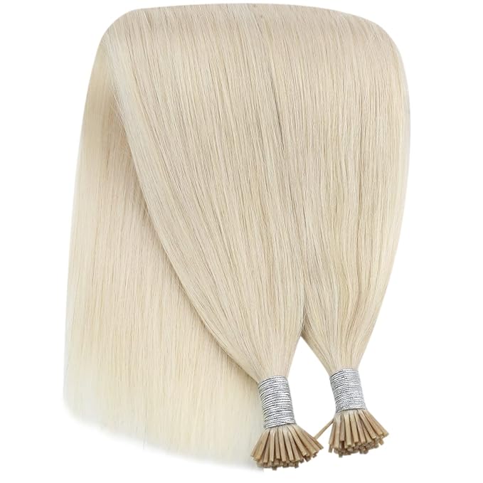 YoungSee I Tip Hair Extensions Blonde I Tips Hair Extensions Real Human Hair Platinum Blonde 22 Inch 50g I-Tips Hair Extention Natural Look 50s Cold Fusion Hair Extension