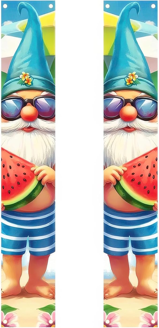 BlissYard 2pcs Welcome Summer Door Banner Hawaiian Beach Funny Gnome Porch by BlissYard