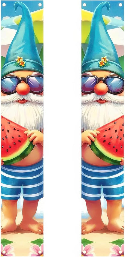 BlissYard 2pcs Welcome Summer Door Banner Hawaiian Beach Funny Gnome Porch by BlissYard
