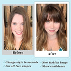 NAYOO Bangs Hair Clip - Dark Brown French Bangs 100% Real Human Hair Extensions French Bangs for Women Fringe with Temples Hairpieces Curved Bangs for Daily Wear