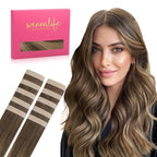 WENNALIFE Tape in Hair Extensions Human Hair Balayage Chocolate Brown to Caramel Blonde Tape in Extensions, 10pcs 30g 24 inch Remy Invisible Tape Ins Straight Soft Real Human Hair Tape in Extensions