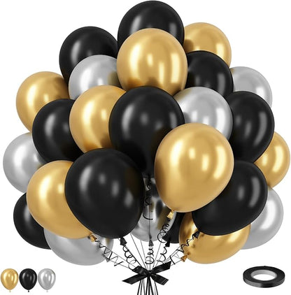 Black and Gold Balloons Set, 12 Inch Black Gold Silver Balloon New Year Eve by TAOYE