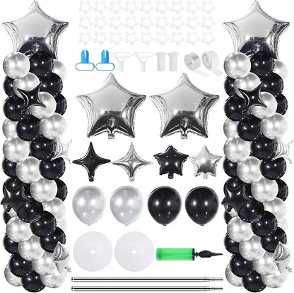 Gejoy 110 Pcs Black Silver Balloons Column Stand Kit Adjustable Tower Stand by Gejoy