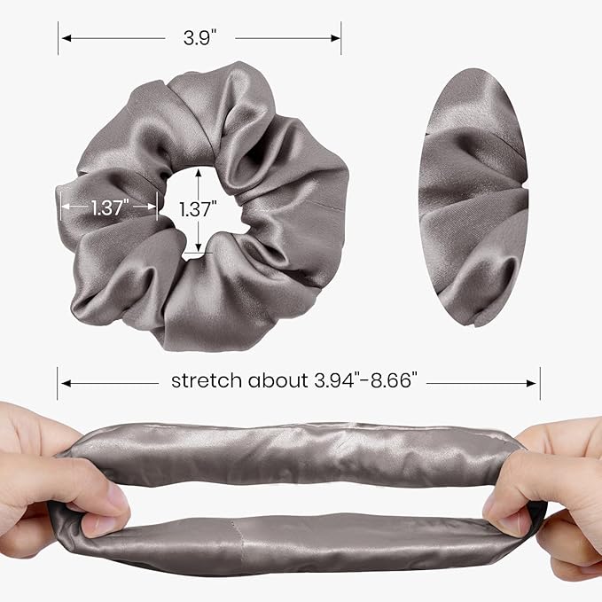 LILYSILK Silk Hair Scrunchies/Ties for Frizz & Breakage Prevention, 100% Mulberry, No Damage, Elastic ponytail Holders, 1Pc, Deep Grey