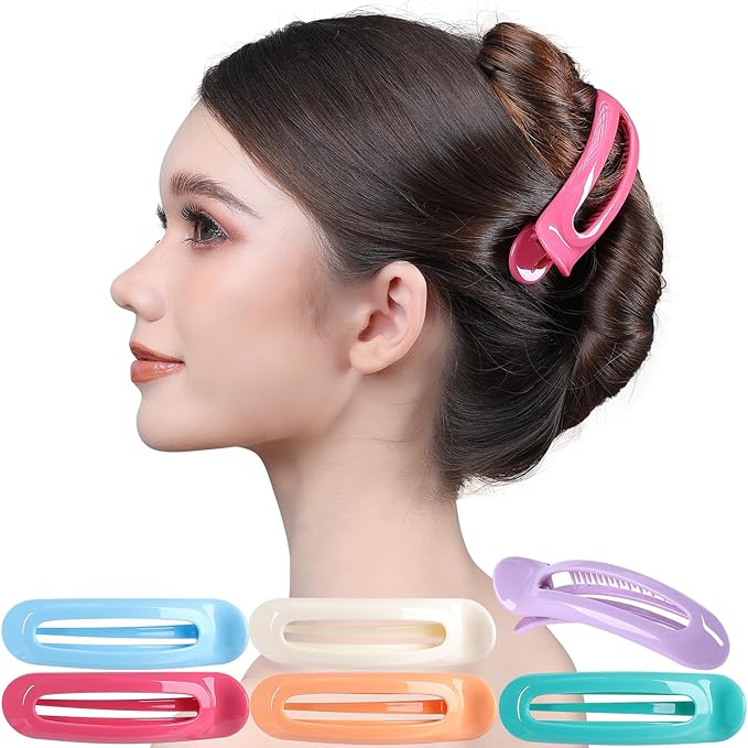 RC ROCHE 6 Pcs Flat Claw Hair Clips for Women Alligator French Barrette Long Thick Hair Duckbill Curved No Slip Grip Lay Flat Side Slide Firm Classic Styling, Large Pastel
