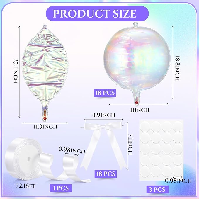 18 Set 22 Inch Iridescent 4D Giant Round Foil Balloon Bulk Metallic Giant Foil - Image 2