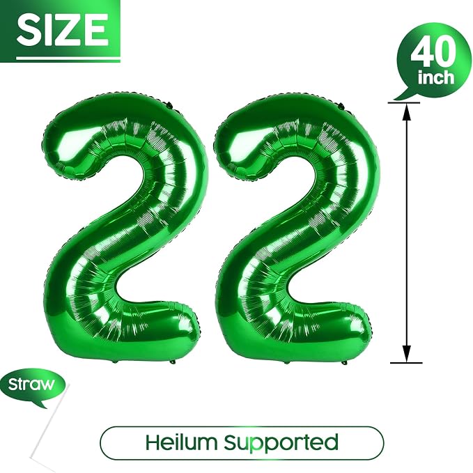 22 Balloon - Green Birthday Number Balloons, 40 Inch Decorations Men Women | - Image 5