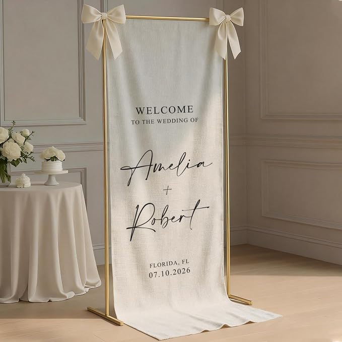 Custom Fabric Wedding Welcome Sign, Personalized Soft Cotton Linen Wedding Sign - Image 3