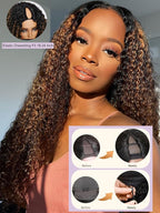 YIROO EasiContour V Part Wigs Ombre Brown Glueless Human Hair Upgrade U Part Wig with Dark Roots Highlight V Shape Clip Wigs Beginner Friendly with Drawstring Ready to Wear Chestnut Brown Color 18Inch
