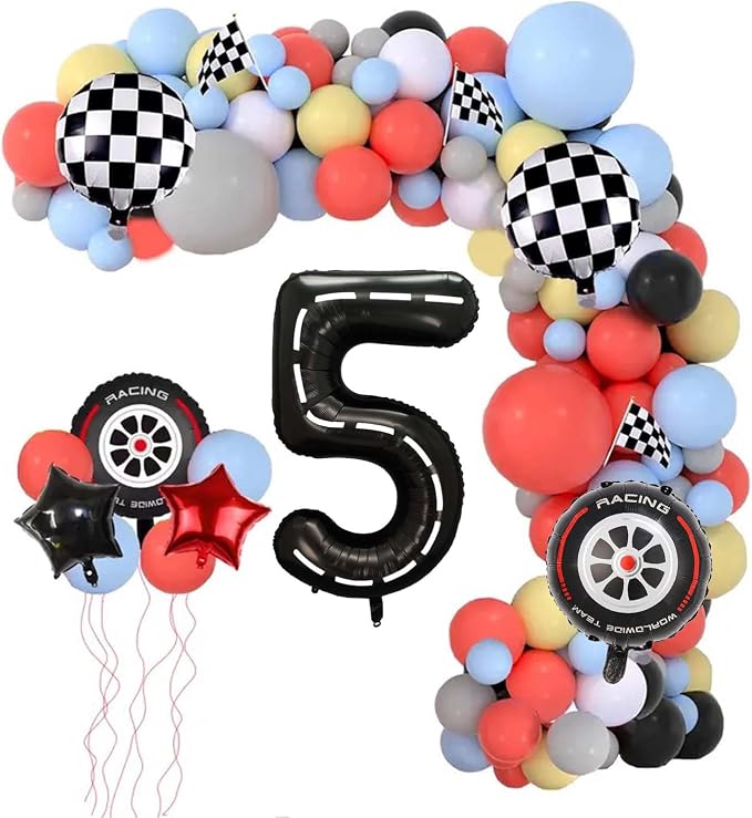 Race Car Balloons, 40 Inch Racetrack Number 5 Balloon, Big Number Balloons Black - Image 2