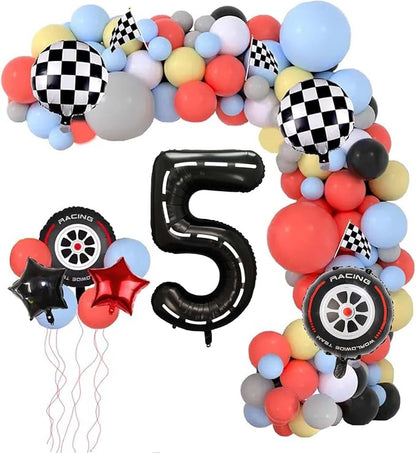 Race Car Balloons, 40 Inch Racetrack Number 5 Balloon, Big Number Balloons Black - Image 2