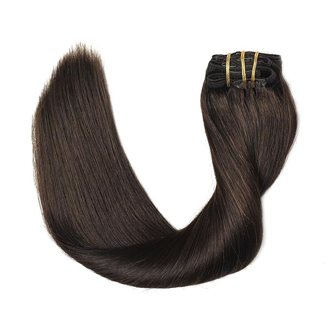 XDhair Clip in Hair Extensions Human Hair 7pcs 140g 16 Inch Dark Brown Real Hair Extensions Clip in Human Hair Straight #2/16 Inch