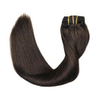 XDhair Clip in Hair Extensions Human Hair 7pcs 140g 16 Inch Dark Brown Real Hair Extensions Clip in Human Hair Straight #2/16 Inch