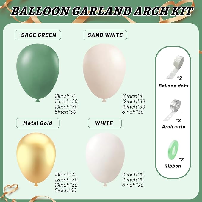 412Pcs Sage Green White Sand Gold Balloons Garland Arch Kit, 18 12 10 5 Inch - Image 2
