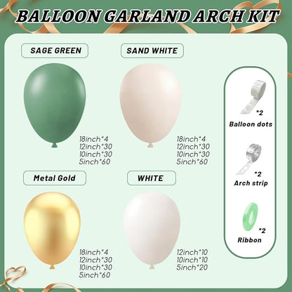 412Pcs Sage Green White Sand Gold Balloons Garland Arch Kit, 18 12 10 5 Inch - Image 2