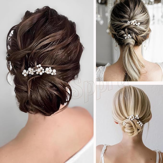 U Shaped Pearl Wedding Hair Pins for Bridal Women, Set of 9 (Gold)