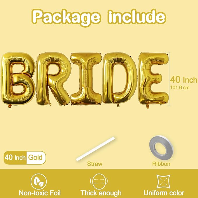 40 Inch Gold BRIDE Letter Foil Balloons, Giant Mylar Helium Balloons - Image 2