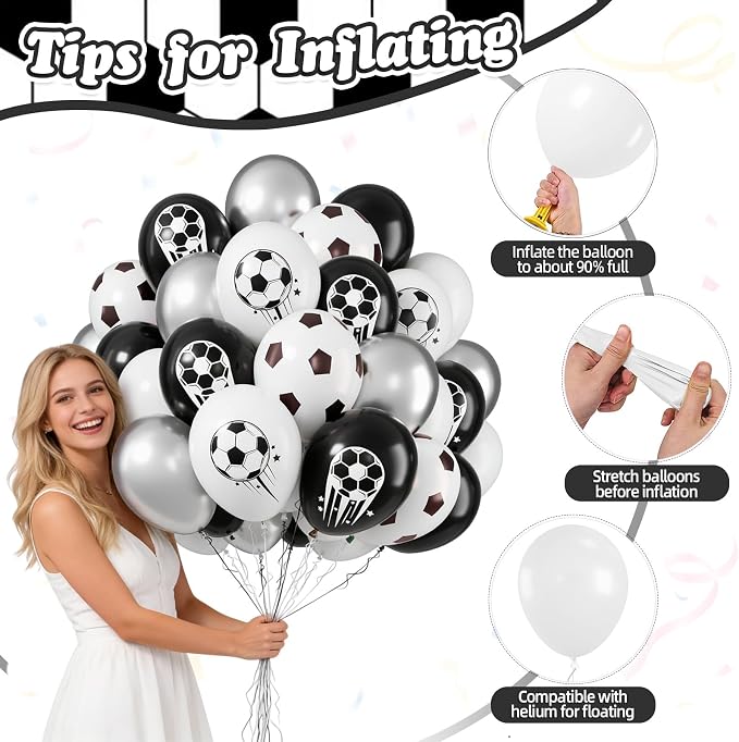 FunHot Soccer Balloons, 12 Inch Black White Silver Football Printed Helium - Image 3