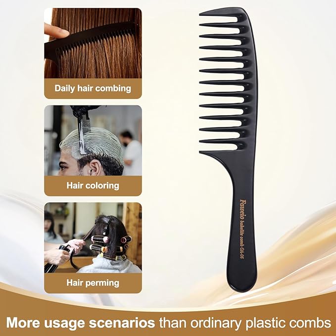 PERFEHAIR Wide Tooth Detangling Comb for Women - Large, Thick, Durable Bakelite Anti-static Hair Comb for Curly, Wet, Long, Thick Hair - Black, Professional Hair Detangler