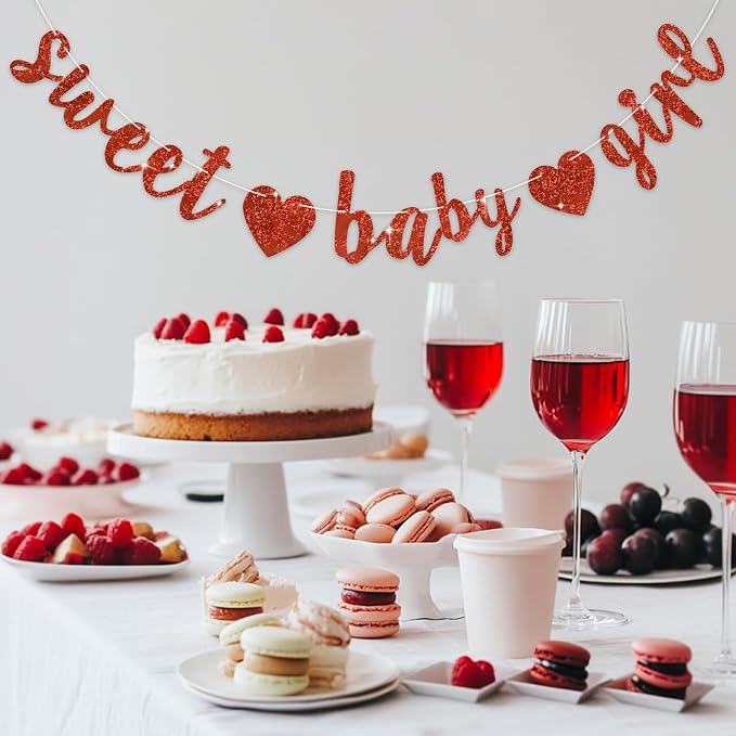 BEISHIDA Pre-Strung Glitter Red Girl Baby Banner Baby Shower Decor | NO DIY - Image 4