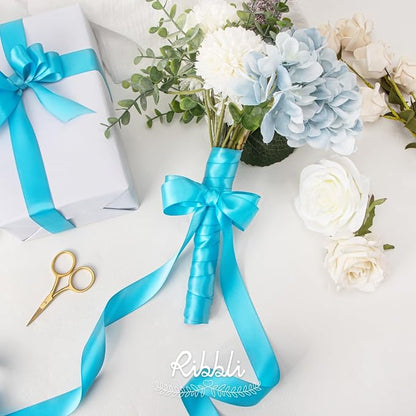 Ribbli Turquoise Blue Double Faced Satin Ribbon, 1” x Continuous 25 Yards - Image 3