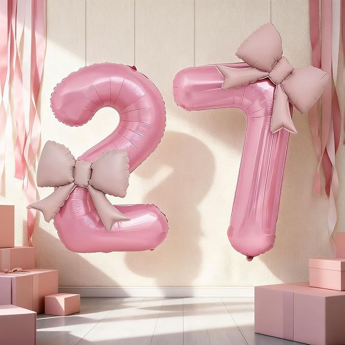 Bow Pink 7 Balloons, 40 Inch Giant Pink Bow Helium Foil Number 7 - Image 7
