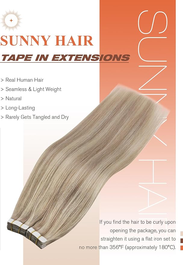 Sunny Hair Tape in Hair Extensions Real Human Hair Invisible Remy Hair Extensions Tape ins for Women Ash Blonde Highlight Bleach Blonde with Pink Hue 18 inch 40pcs 100g