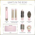ELLA BELLA® 6 in 1 Professional Hot Air Styler • Powerful Hair Dryer & Straightener Set • Styling Without Heat Damage • Fast Drying Curling Volumizing Straightening • Protective Travel Case (Pink)