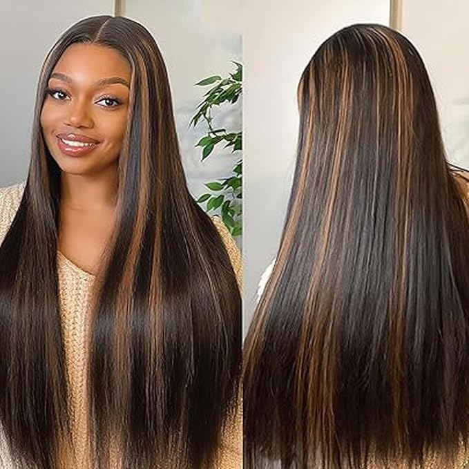 Ombre Lace Front Wig Human Hair 1B/30 Highlight Straight Wigs 13X6 Transparent Lace Frontal Glueless Wigs Honey Blonde Colored Human Hair Pre Plucked for Women 28inch
