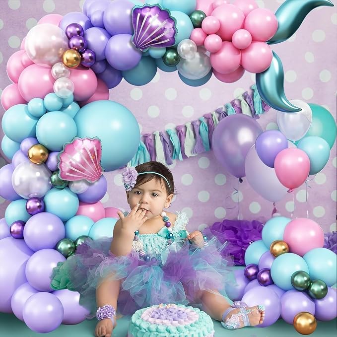 Mermaid Balloon Garland Arch Kit, Pastel Pink Purple Teal Blue Clear Latex - Image 3