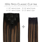 WENNALIFE Clip in Hair Extensions, 150g 20 Inch 9pcs Balayage Natural Black to Chestnut Brown Remy Hair Thicker Double Weft Extensiones De Cabello Humano Con Clip Ins Straight Full Volume